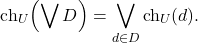 \[\mathrm{ch}_U\!\left(\bigvee D\right) = \bigvee_{d \in D} \mathrm{ch}_U(d).\]
