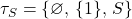 \tau_S = \{\varnothing,\, \{1\},\, S\}