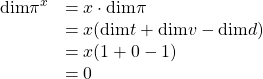 \[\begin{array}{ll}{\rm dim}\pi^x &= x\cdot {\rm dim}\pi \\&= x({\rm dim}t+{\rm dim}v-{\rm dim}d) \\&= x(1+0-1) \\&= 0\]