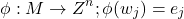 \[\phi:M\rightarrow Z^n; \phi(w_j)=e_j\]